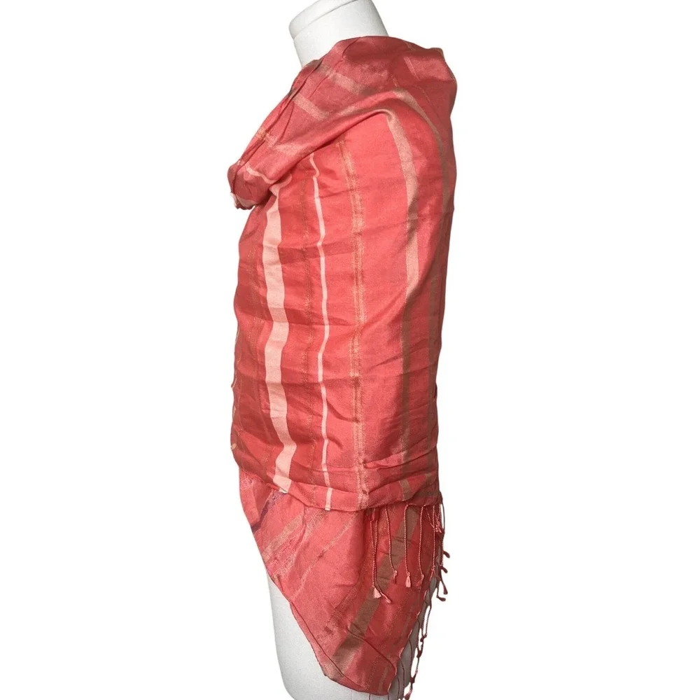 Luminous Metallic Stripe Scarf Talbots Coral Pink Viscose‎ OS